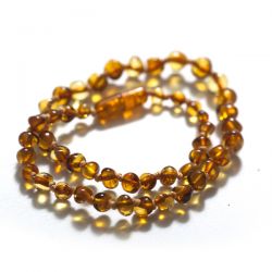 Baroque baby amber necklace baby with safety clasp - cognac