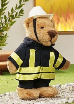 LEVUVU Feuerwehrbärchen Teddybär hellbraun 14 cm mit Ausrüstung