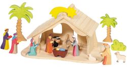 Holztiger - Bauernhof/Krippe für Holzfiguren, Natur, mit Weihnachtsstern