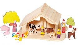 Holztiger - Bauernhof/Krippe für Holzfiguren, Natur, mit Weihnachtsstern