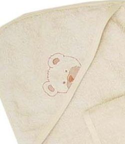 Kapuzenbadetuch und Waschhandschuh sand