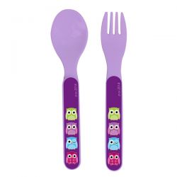 POS Kinderbesteck-Set 2-tlg. - Bunte Eulen-Design auf Blisterkarte