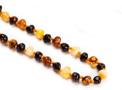 Baroque baby amber necklace with safety clasp, multi