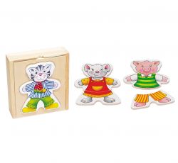 Goki Anziehpuppenpuzzle Lustige Tiere im Holzkasten