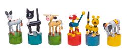 goki - Wiggle figure, animals, height 10 cm, colorful with red base
