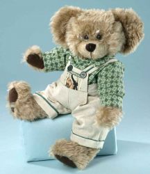 LEVUVU Scheibenbär mit Riesenohren Teddybär beige 37 cm mit Brille