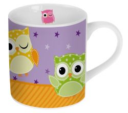 Cup Ceramic Owls Purple Orange