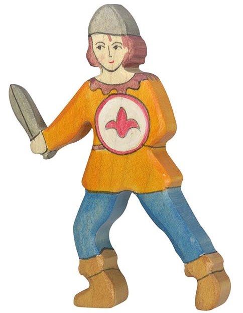 Holztiger - "Mittelalter" Holzfigur, Knappe, oranges Hemd